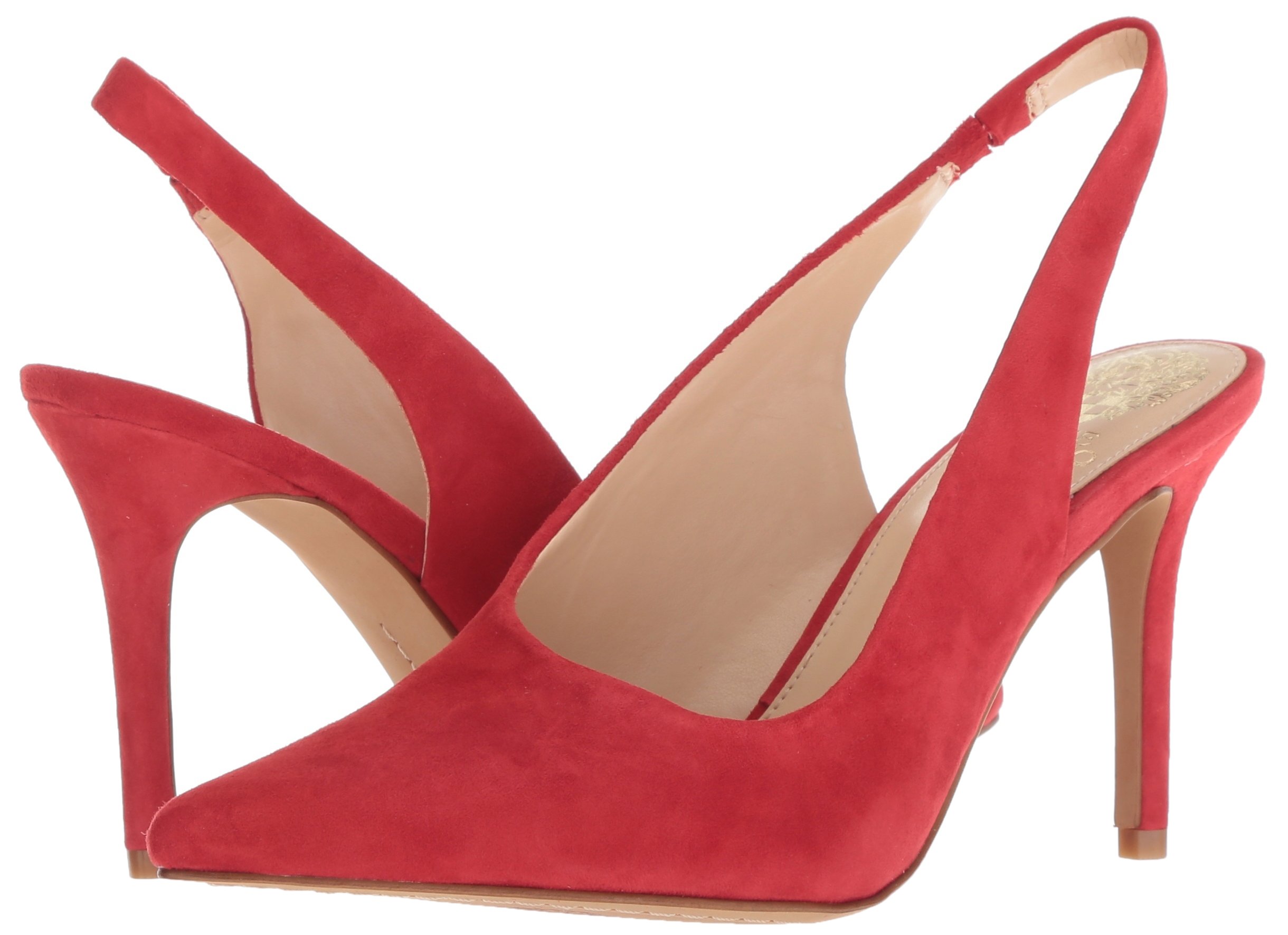 Ampereta Tango Red Suede Fashion Pointed Toe Sling Back Pumps (Tango Red, 5.5)